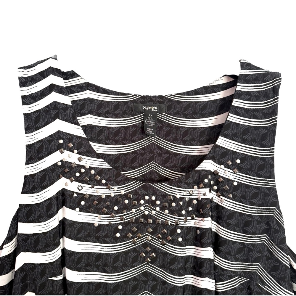 Style & Co Tranquil Waves Black White Embellished Maxi Dress 2X - Picture 7 of 15